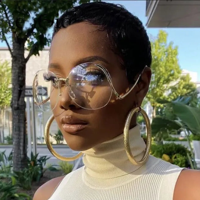 Oversized Rimless Gradient Designer Round UV400 Protection Women's Sunglasses